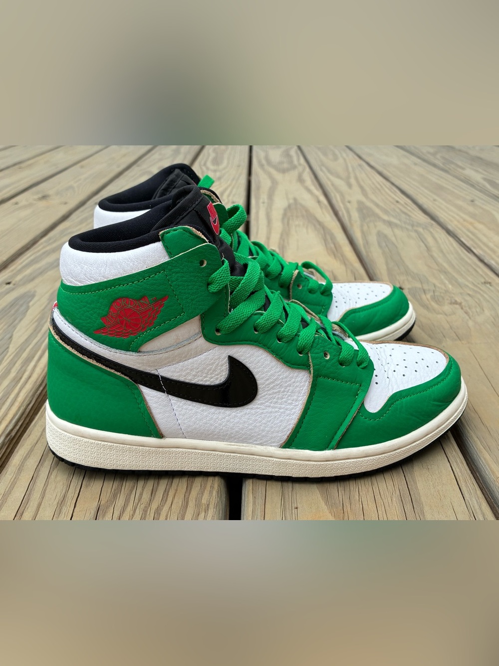 Jordan High-Top Sneakers in Green, White & Black